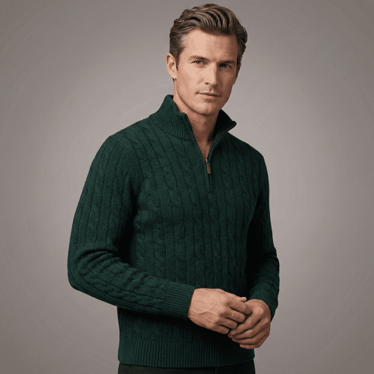 Zopfstrick-Kaschmir-Viertelreißverschluss-Pullover