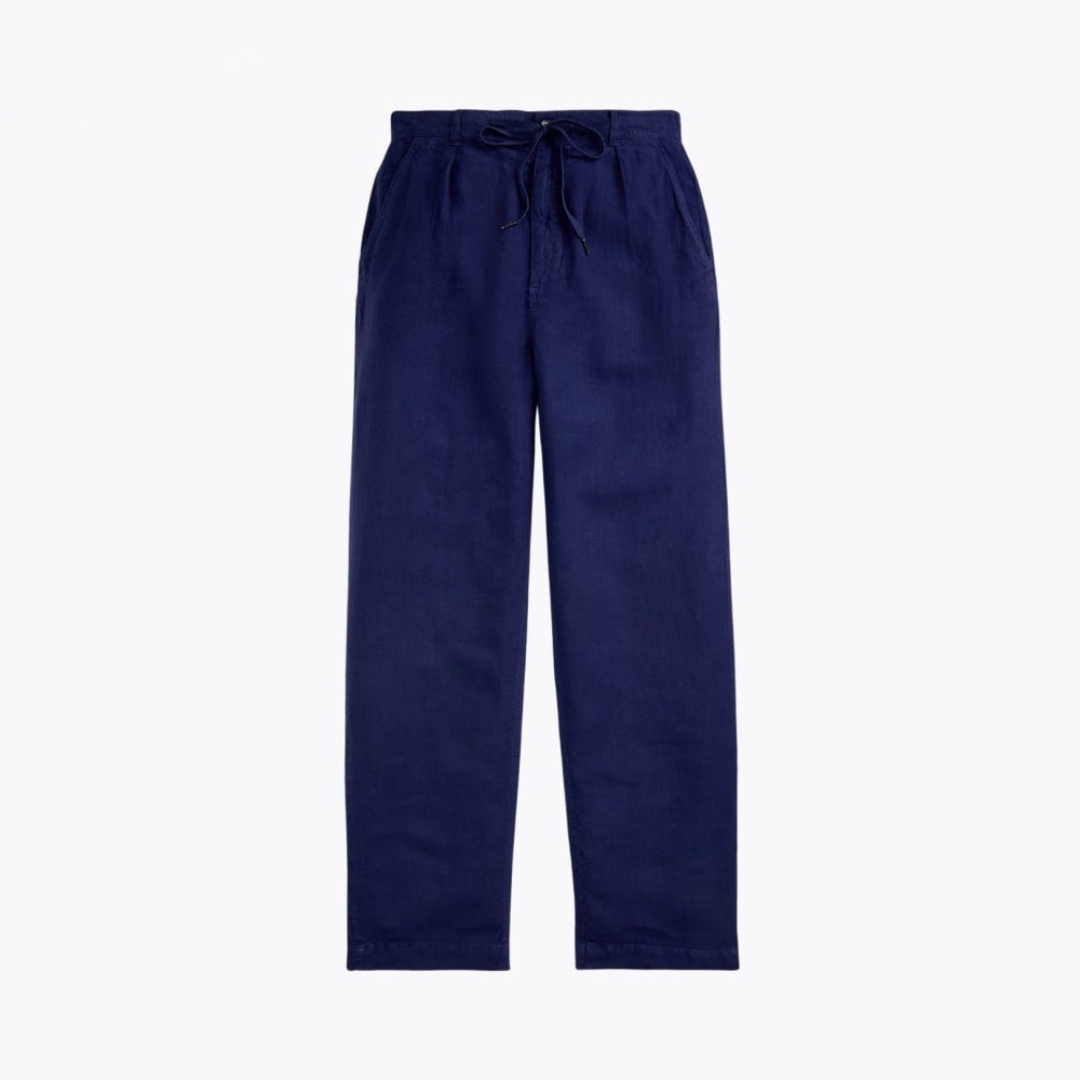 Lateef Relaxed Fit Leinenfaltenhose