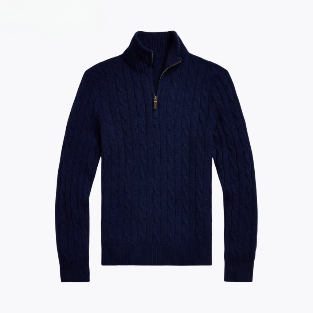 Zopfstrick-Kaschmir-Viertelreißverschluss-Pullover