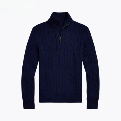 Zopfstrick-Kaschmir-Viertelreißverschluss-Pullover