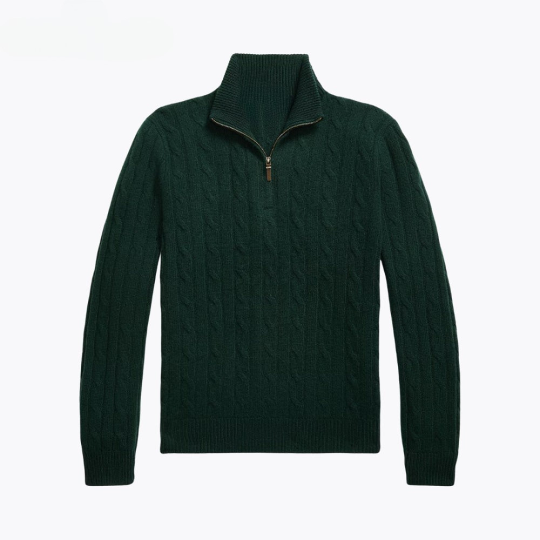 Zopfstrick-Kaschmir-Viertelreißverschluss-Pullover