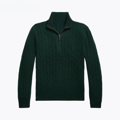 Zopfstrick-Kaschmir-Viertelreißverschluss-Pullover