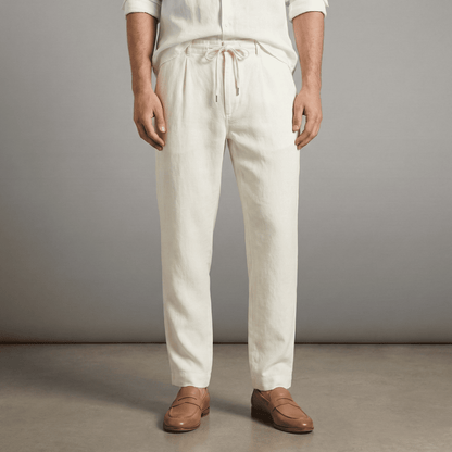 Lateef Relaxed Fit Leinenfaltenhose