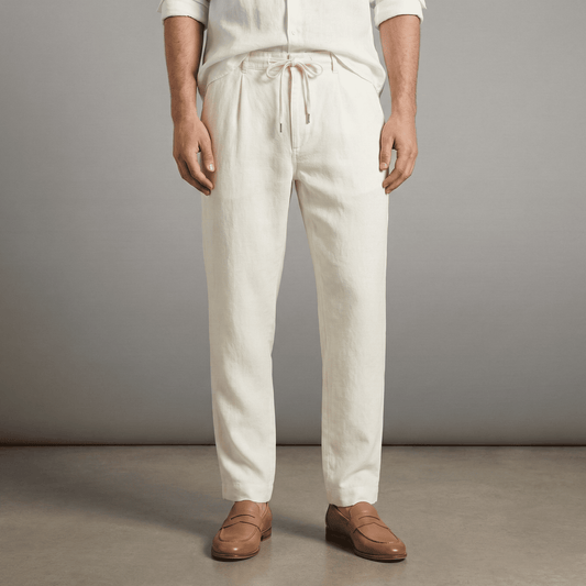 Lateef Relaxed Fit Leinenfaltenhose